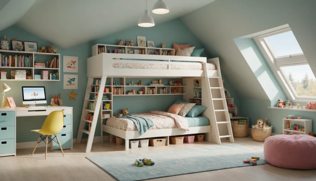 chambre d'enfant avec pente du toit
